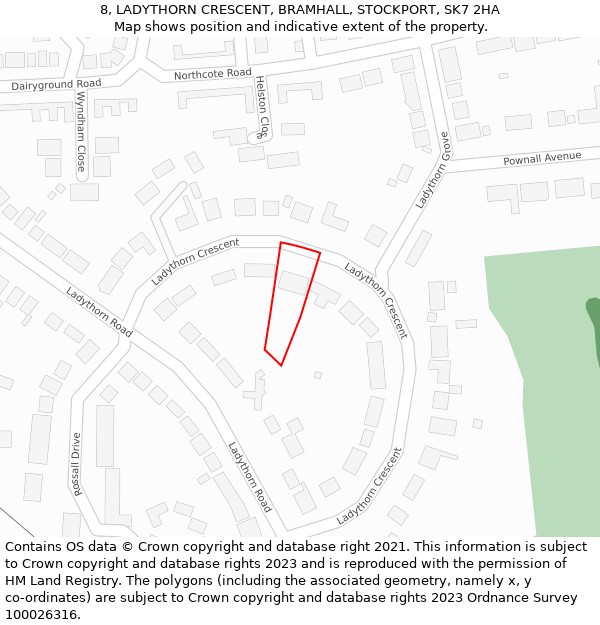 8, LADYTHORN CRESCENT, BRAMHALL, STOCKPORT, SK7 2HA: Location map and indicative extent of plot