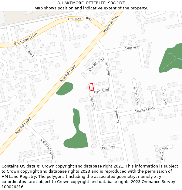 8, LAKEMORE, PETERLEE, SR8 1DZ: Location map and indicative extent of plot