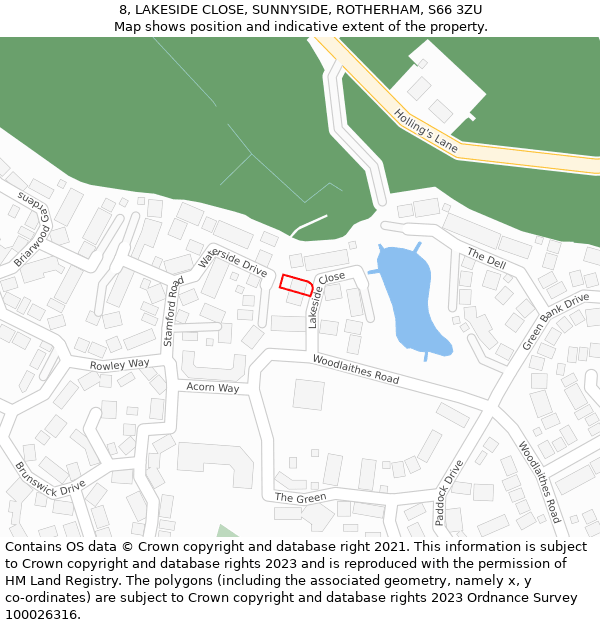 8, LAKESIDE CLOSE, SUNNYSIDE, ROTHERHAM, S66 3ZU: Location map and indicative extent of plot