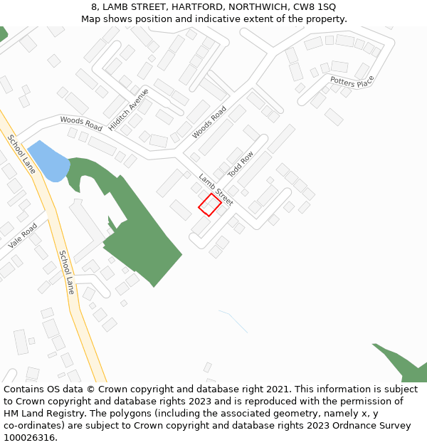 8, LAMB STREET, HARTFORD, NORTHWICH, CW8 1SQ: Location map and indicative extent of plot