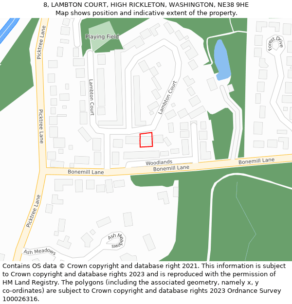 8, LAMBTON COURT, HIGH RICKLETON, WASHINGTON, NE38 9HE: Location map and indicative extent of plot