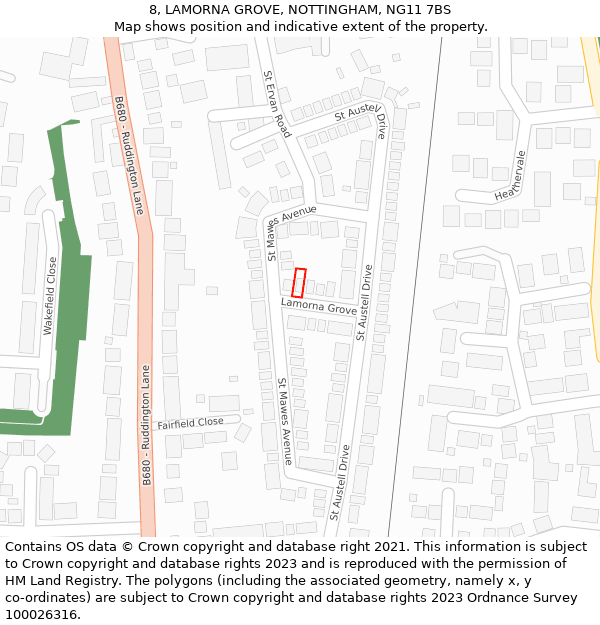 8, LAMORNA GROVE, NOTTINGHAM, NG11 7BS: Location map and indicative extent of plot