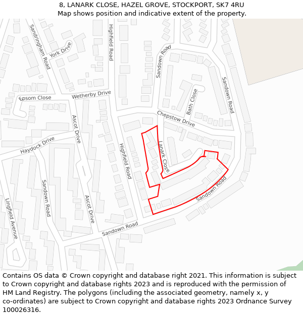 8, LANARK CLOSE, HAZEL GROVE, STOCKPORT, SK7 4RU: Location map and indicative extent of plot