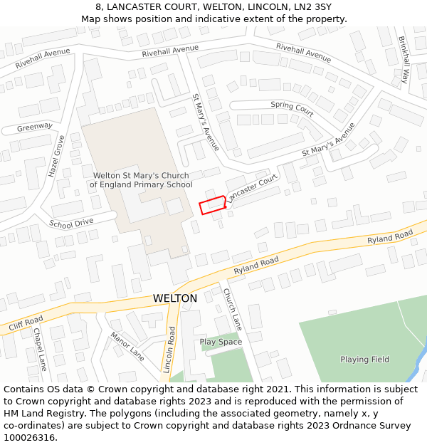 8, LANCASTER COURT, WELTON, LINCOLN, LN2 3SY: Location map and indicative extent of plot
