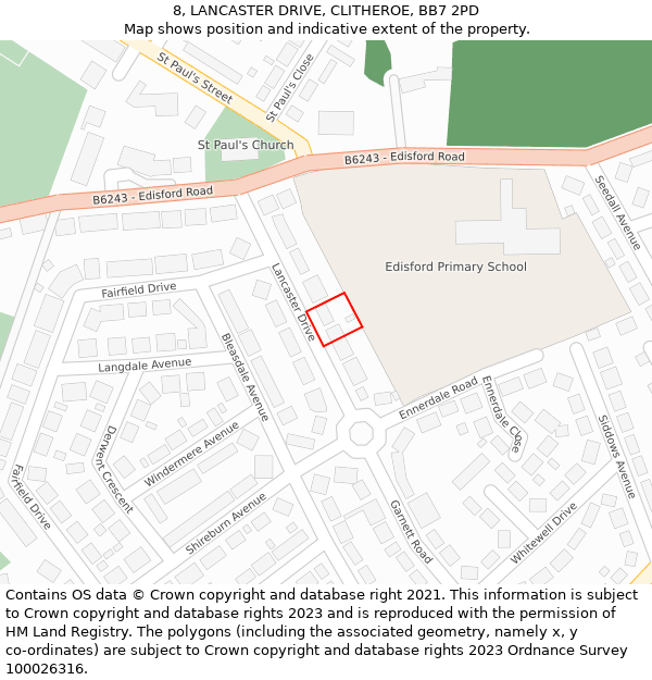 8, LANCASTER DRIVE, CLITHEROE, BB7 2PD: Location map and indicative extent of plot