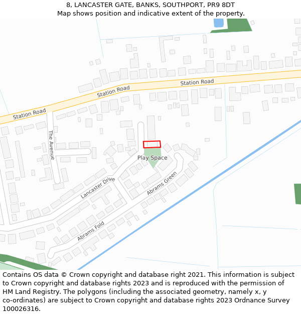8, LANCASTER GATE, BANKS, SOUTHPORT, PR9 8DT: Location map and indicative extent of plot