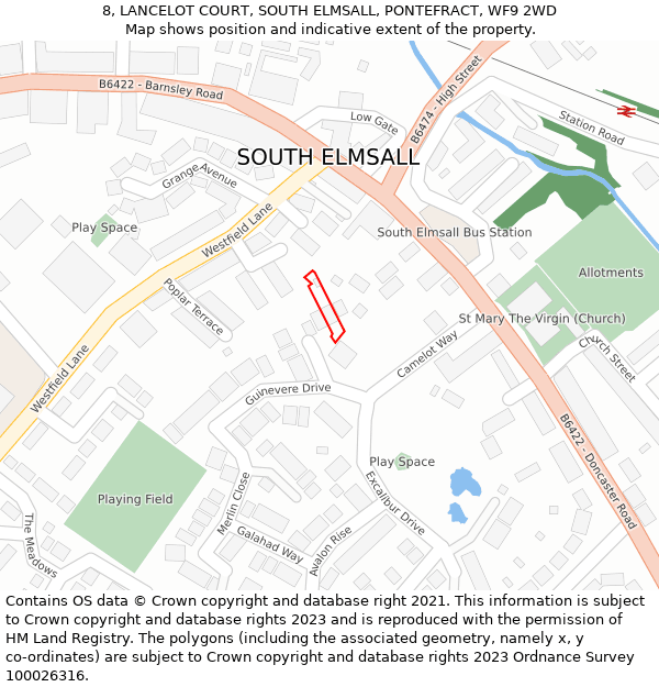 8, LANCELOT COURT, SOUTH ELMSALL, PONTEFRACT, WF9 2WD: Location map and indicative extent of plot