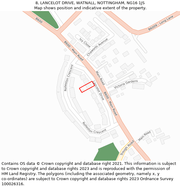 8, LANCELOT DRIVE, WATNALL, NOTTINGHAM, NG16 1JS: Location map and indicative extent of plot