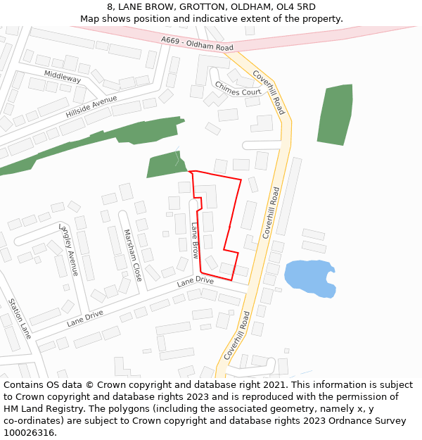8, LANE BROW, GROTTON, OLDHAM, OL4 5RD: Location map and indicative extent of plot