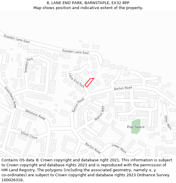 8, LANE END PARK, BARNSTAPLE, EX32 8PP: Location map and indicative extent of plot