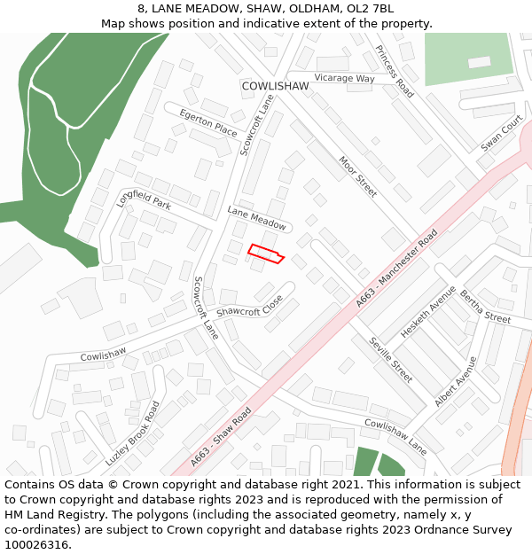 8, LANE MEADOW, SHAW, OLDHAM, OL2 7BL: Location map and indicative extent of plot