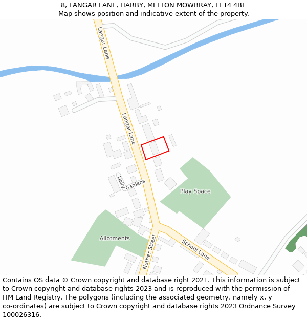8, LANGAR LANE, HARBY, MELTON MOWBRAY, LE14 4BL: Location map and indicative extent of plot