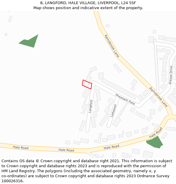 8, LANGFORD, HALE VILLAGE, LIVERPOOL, L24 5SF: Location map and indicative extent of plot