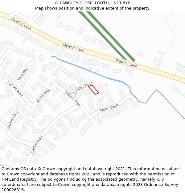 8, LANGLEY CLOSE, LOUTH, LN11 8YP: Location map and indicative extent of plot