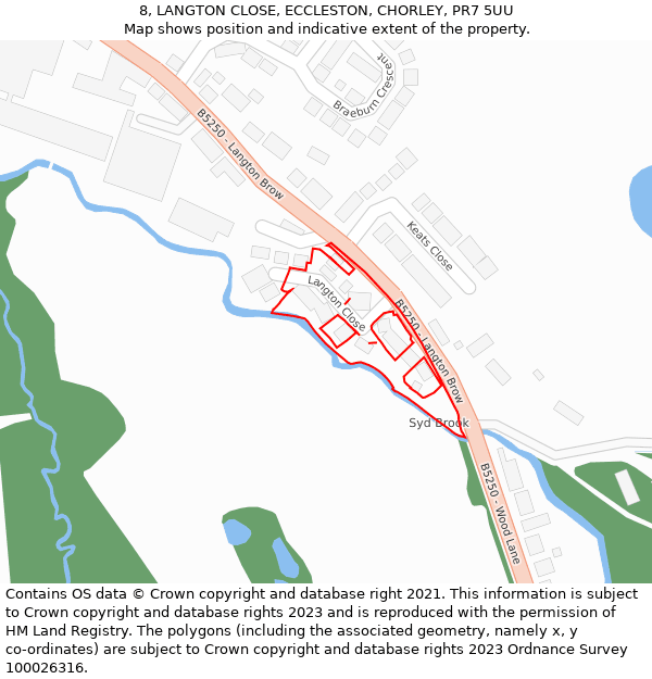 8, LANGTON CLOSE, ECCLESTON, CHORLEY, PR7 5UU: Location map and indicative extent of plot