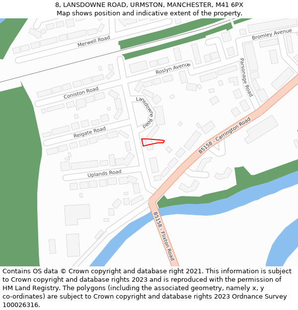 8, LANSDOWNE ROAD, URMSTON, MANCHESTER, M41 6PX: Location map and indicative extent of plot