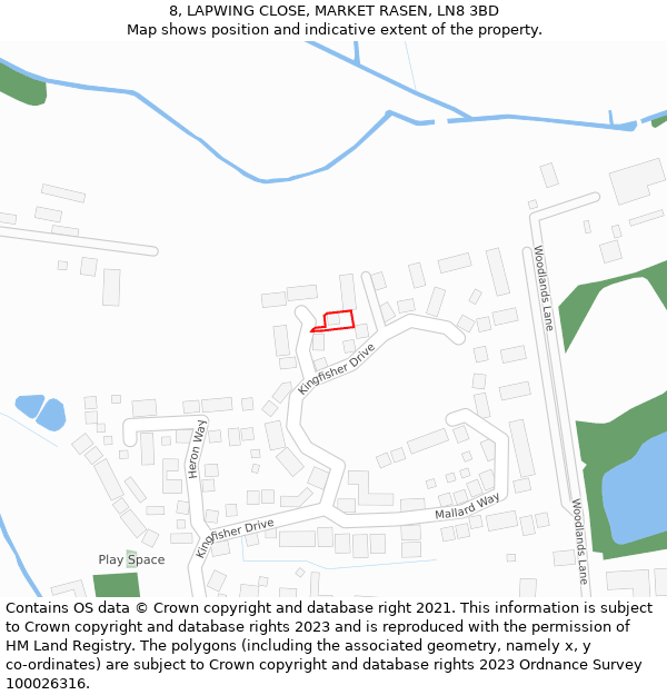 8, LAPWING CLOSE, MARKET RASEN, LN8 3BD: Location map and indicative extent of plot