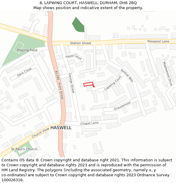 8, LAPWING COURT, HASWELL, DURHAM, DH6 2BQ: Location map and indicative extent of plot