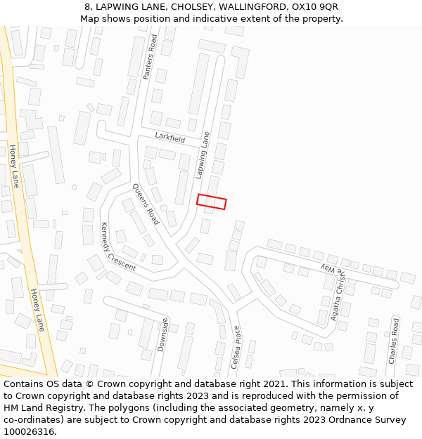 8, LAPWING LANE, CHOLSEY, WALLINGFORD, OX10 9QR: Location map and indicative extent of plot