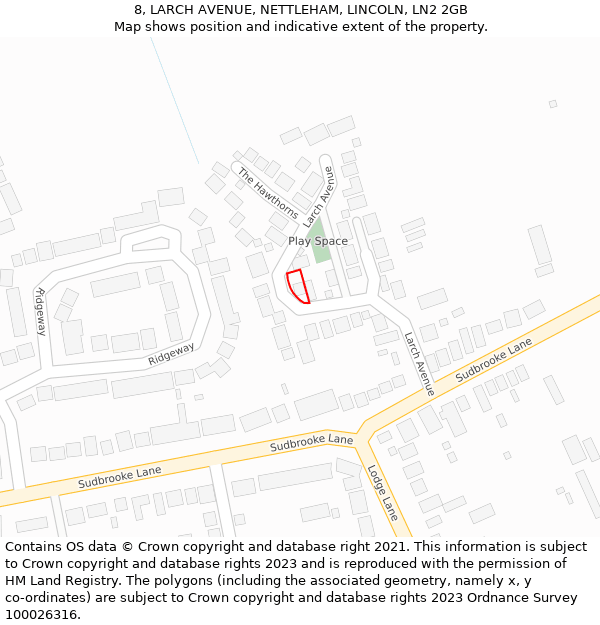 8, LARCH AVENUE, NETTLEHAM, LINCOLN, LN2 2GB: Location map and indicative extent of plot