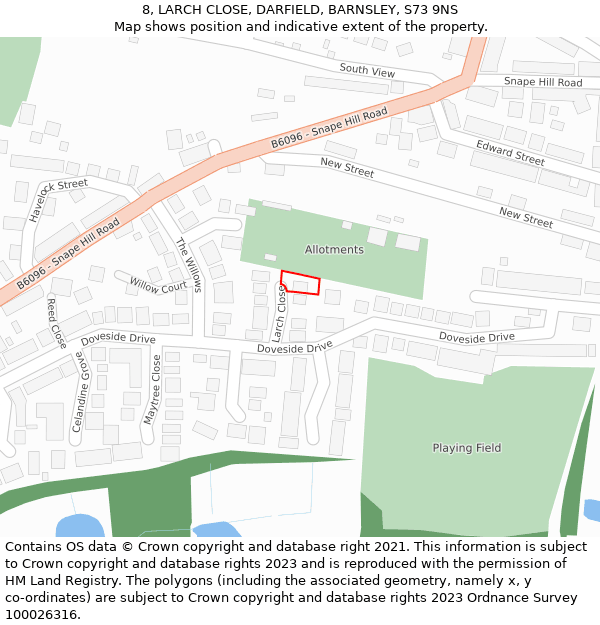 8, LARCH CLOSE, DARFIELD, BARNSLEY, S73 9NS: Location map and indicative extent of plot