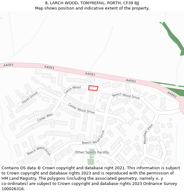 8, LARCH WOOD, TONYREFAIL, PORTH, CF39 8JJ: Location map and indicative extent of plot