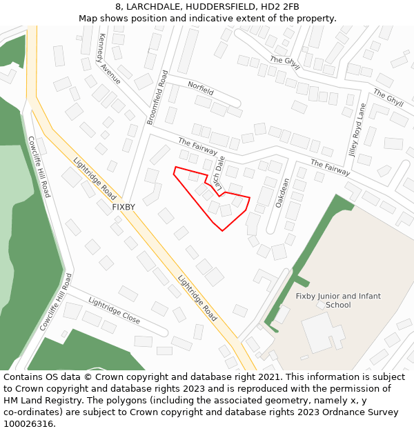 8, LARCHDALE, HUDDERSFIELD, HD2 2FB: Location map and indicative extent of plot