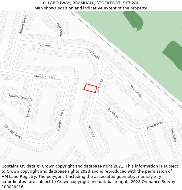 8, LARCHWAY, BRAMHALL, STOCKPORT, SK7 2AL: Location map and indicative extent of plot