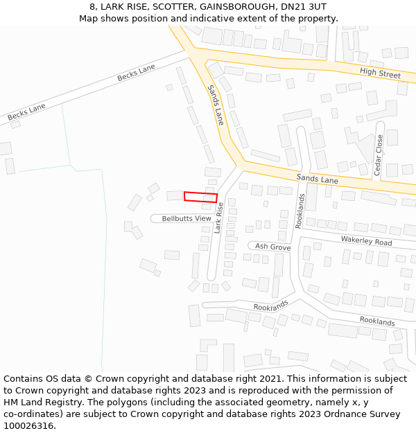 8, LARK RISE, SCOTTER, GAINSBOROUGH, DN21 3UT: Location map and indicative extent of plot