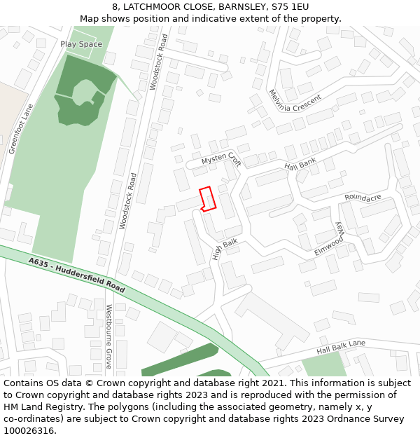 8, LATCHMOOR CLOSE, BARNSLEY, S75 1EU: Location map and indicative extent of plot