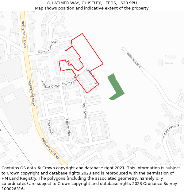 8, LATIMER WAY, GUISELEY, LEEDS, LS20 9PU: Location map and indicative extent of plot