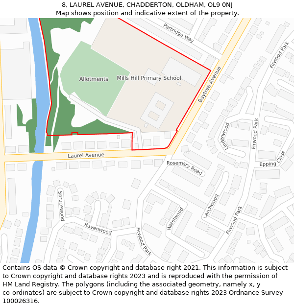 8, LAUREL AVENUE, CHADDERTON, OLDHAM, OL9 0NJ: Location map and indicative extent of plot