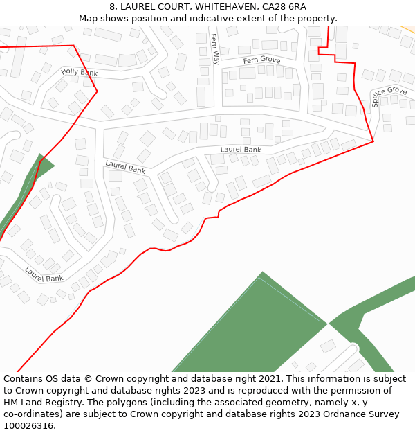 8, LAUREL COURT, WHITEHAVEN, CA28 6RA: Location map and indicative extent of plot