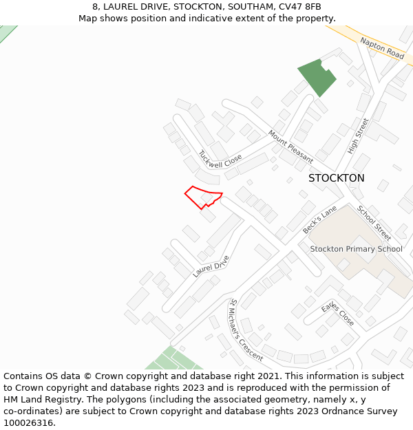 8, LAUREL DRIVE, STOCKTON, SOUTHAM, CV47 8FB: Location map and indicative extent of plot