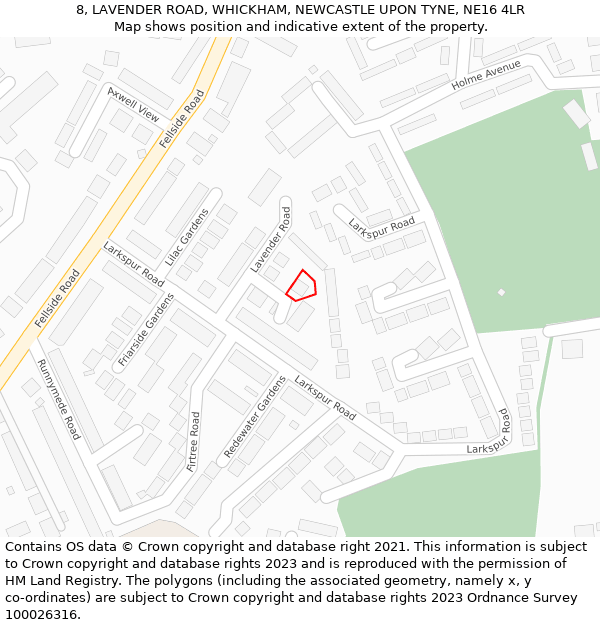 8, LAVENDER ROAD, WHICKHAM, NEWCASTLE UPON TYNE, NE16 4LR: Location map and indicative extent of plot