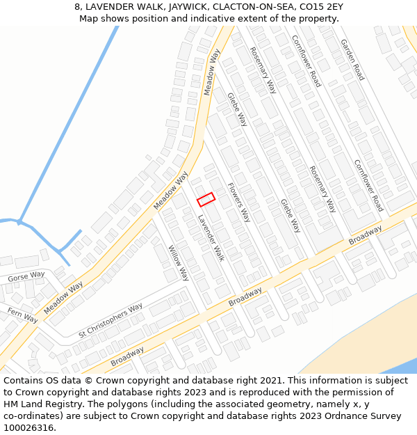 8, LAVENDER WALK, JAYWICK, CLACTON-ON-SEA, CO15 2EY: Location map and indicative extent of plot