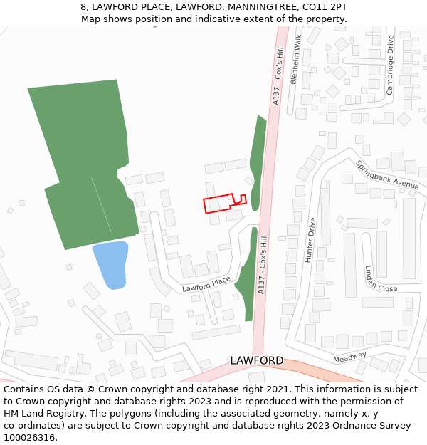 8, LAWFORD PLACE, LAWFORD, MANNINGTREE, CO11 2PT: Location map and indicative extent of plot