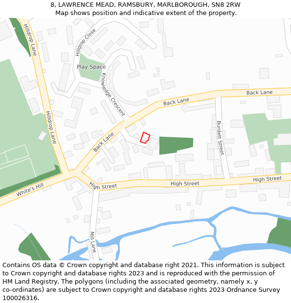 8, LAWRENCE MEAD, RAMSBURY, MARLBOROUGH, SN8 2RW: Location map and indicative extent of plot