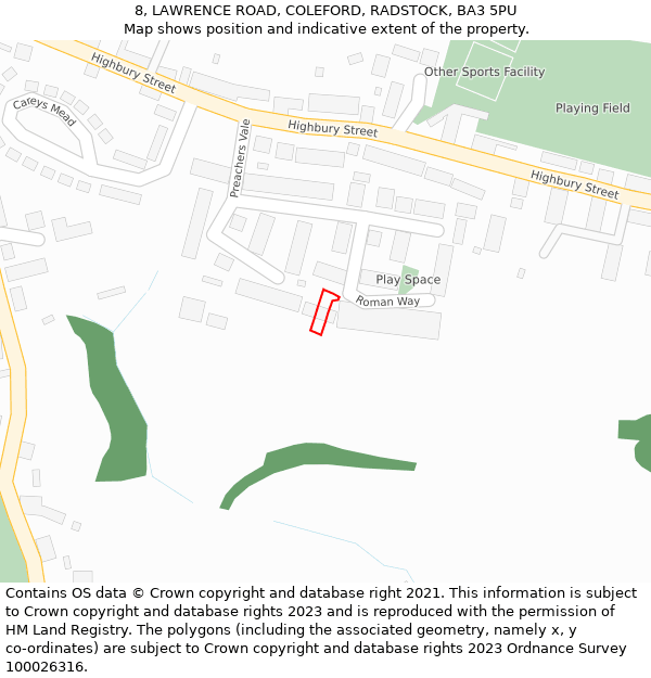 8, LAWRENCE ROAD, COLEFORD, RADSTOCK, BA3 5PU: Location map and indicative extent of plot