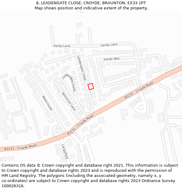 8, LEADENGATE CLOSE, CROYDE, BRAUNTON, EX33 1PT: Location map and indicative extent of plot