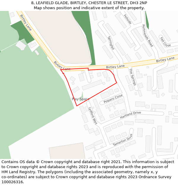 8, LEAFIELD GLADE, BIRTLEY, CHESTER LE STREET, DH3 2NP: Location map and indicative extent of plot
