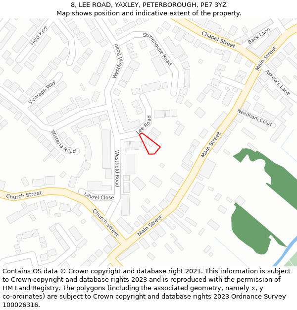 8, LEE ROAD, YAXLEY, PETERBOROUGH, PE7 3YZ: Location map and indicative extent of plot