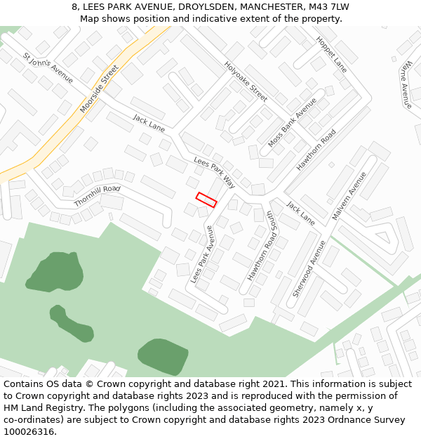 8, LEES PARK AVENUE, DROYLSDEN, MANCHESTER, M43 7LW: Location map and indicative extent of plot