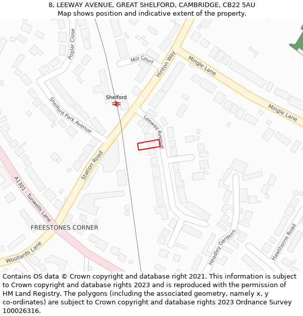 8, LEEWAY AVENUE, GREAT SHELFORD, CAMBRIDGE, CB22 5AU: Location map and indicative extent of plot