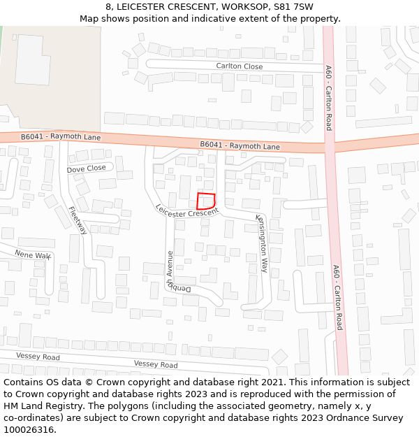 8, LEICESTER CRESCENT, WORKSOP, S81 7SW: Location map and indicative extent of plot