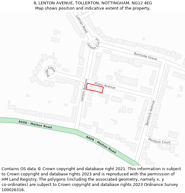 8, LENTON AVENUE, TOLLERTON, NOTTINGHAM, NG12 4EG: Location map and indicative extent of plot