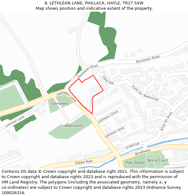 8, LETHLEAN LANE, PHILLACK, HAYLE, TR27 5AW: Location map and indicative extent of plot