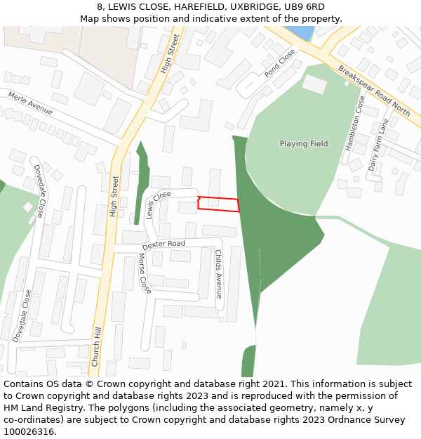 8, LEWIS CLOSE, HAREFIELD, UXBRIDGE, UB9 6RD: Location map and indicative extent of plot