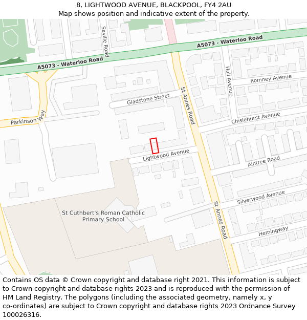 8, LIGHTWOOD AVENUE, BLACKPOOL, FY4 2AU: Location map and indicative extent of plot