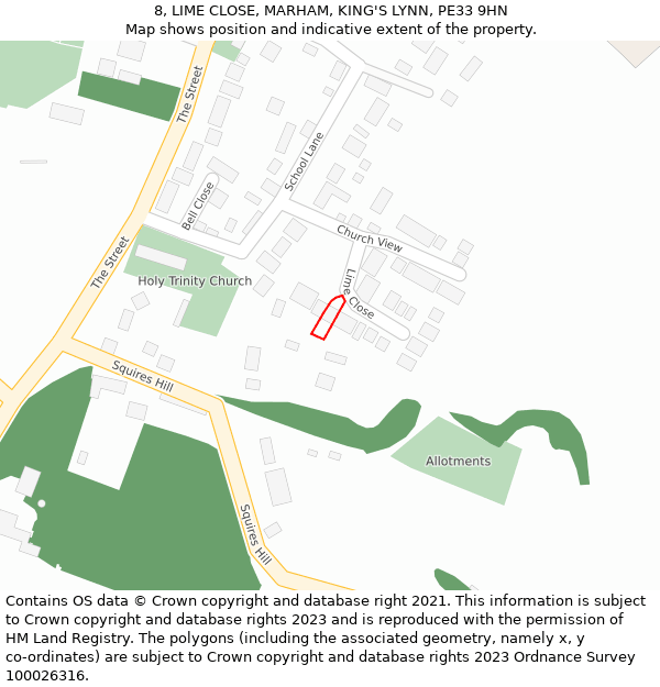 8, LIME CLOSE, MARHAM, KING'S LYNN, PE33 9HN: Location map and indicative extent of plot